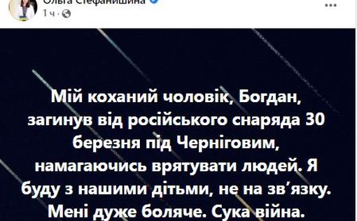 У нардепа Стефанишиной под Черниговом погиб супруг